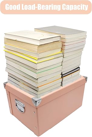 GUOZI Collapsible Storage Box, Decorative Memory Box with Lid  Metal Reinforced Corners, Cardboard File Bin with Handles, Organizer Gift Box for Keepsake Toy Photos Office Nursery Wardrobe Bookshelf