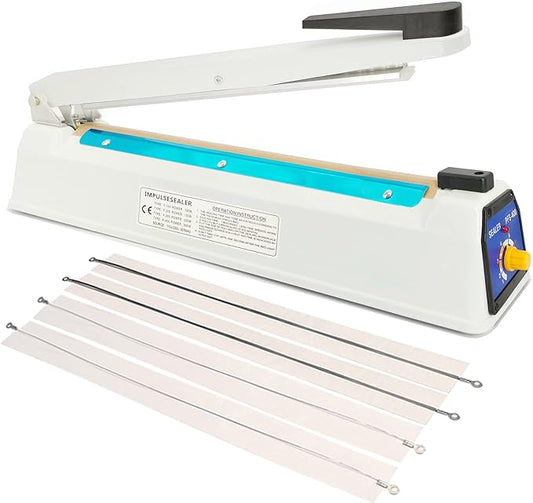 Impulse Sealer 16 Inch Heat Sealer Mylar Bag Sealer Machine, Manual Poly Plastic Bag Sealer Heat Seal with 4 Replacement Elements Parts(2 Cutting Lines Included)