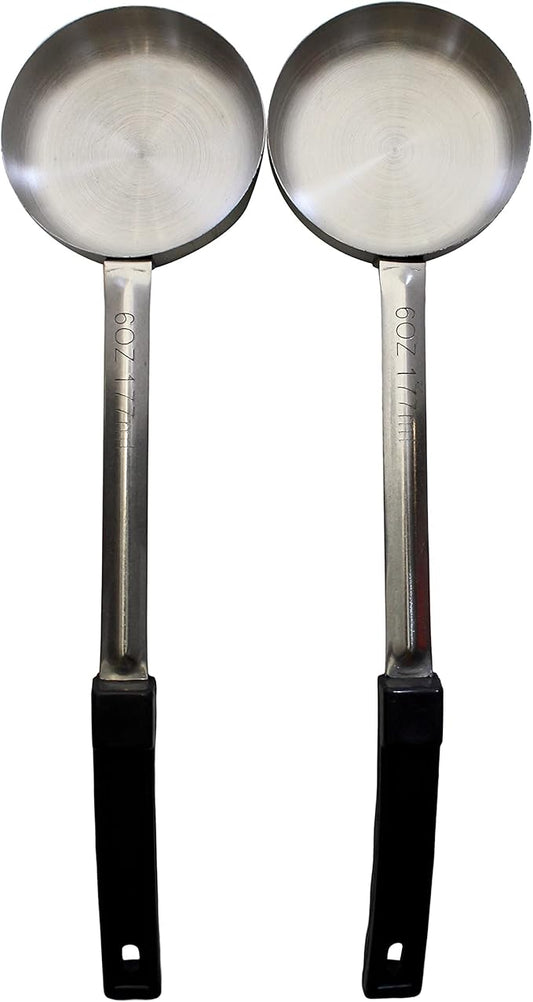 6 Ounce Solid Stainless Steel Portion Control Ladle Spoon for Measuring and Serving; Commercial Grade Serving Scoops Pack of 2