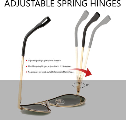 Kids Polarized Aviator Sunglasses for Girls Boys Classic Juniors Metal Frame Mirrored Aviator Sunglasses, 52mm