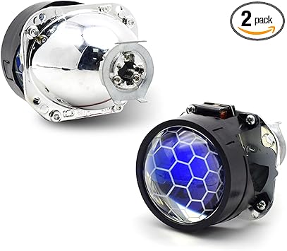 YUFANYA 2.5 Inch 2.5 Inch Blue Honeycomb Bixenon Projector Lens Mini H1 Car with Red Devil Eyes Fit for H4 H7 Car Motorcycle Retrofit