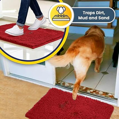Muddy Mat Shown ON TV Highly Absorbent Microfiber Door Mat and Pet Rug Non Slip Thick Washable Area and Bath Mat Soft Chenille for Kitchen Bathroom Bedroom Indoor and Outdoor - Red Small 28"X18"