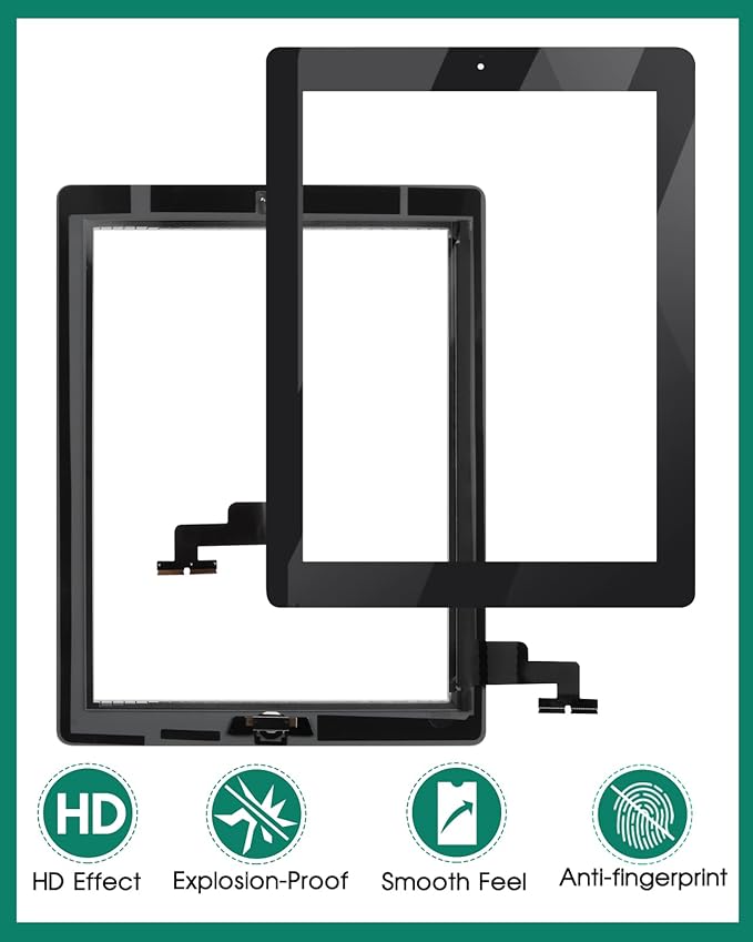 SRJTEK for iPad 2 Touch Screen Replacement A1397 A1395 A1396 Touch Digitizer Glass Parts,with Home Button  Cameral Holder  Pre-Installed Adhesive  Middle Frame Bezel(Black)
