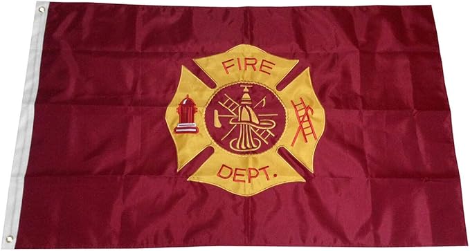 4LessCo 3x5 ft Fire Department Firefighter Embroidered Nylon Flag Double Sided