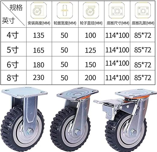 Castor Wheels,Heavy Universal Wheel 4 5 Inch Polyurethane Wear-Resistant Silent Anti-Skid Trolley Wheels Furniture Casters Wheels (Color : A, Size : 4INCH) (Color : B, Size : 5INCH)
