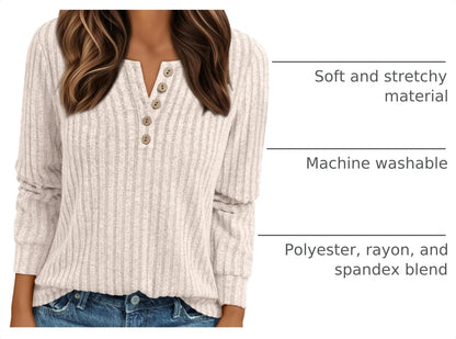 AUTOMET Long Sleeve Henley Shirts Women's Business Casual Lightweight Tunic Sweater Tops