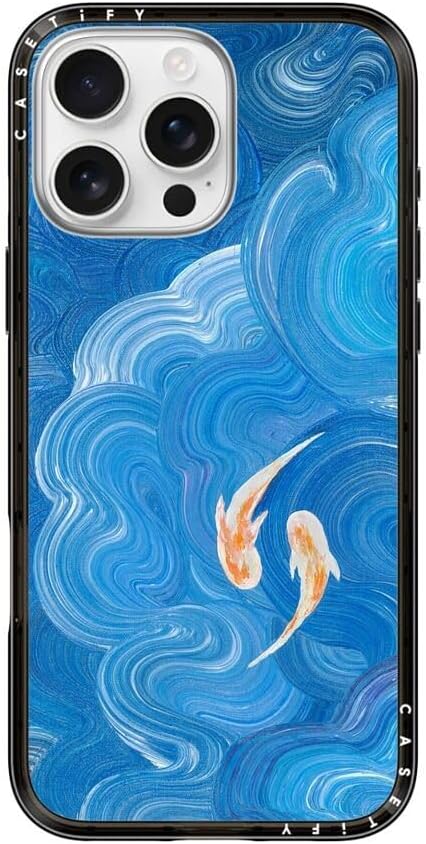 CASETiFY Compact iPhone 16 Pro Max Case [Slim and Sleek/Compatible with Magsafe / 4 ft. 2X Military Grade Drop Protection] - Two Little Koi - Clear Black