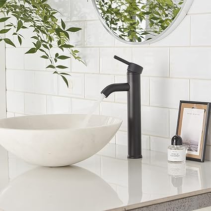 Black Bathroom Sink Faucet Single Handle High Barrel Sink Faucet One Hole Wash Basin Bathroom Faucet Brass High Matte Black Basin FaucetNICTIE