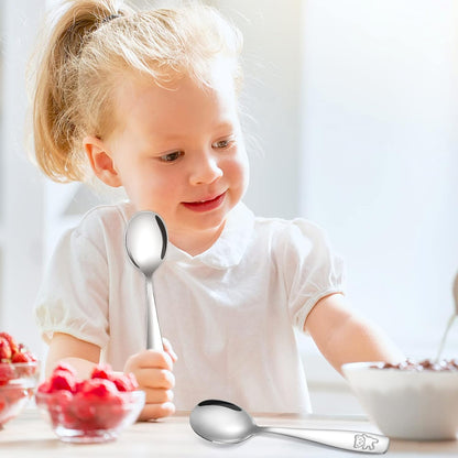 9 Pieces Toddler Spoons Kids Spoons, Kids Silverware Stainless Steel Toddler Utensils Metal Kids Cutlery Set Baby and Children Safe Flatware, Perfect for Small Hands