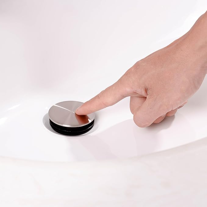 Pop Up Drain for Bathroom Vanity Vessel Sink, Bathroom Sink Drain Stopper with Overflow, Anti-Clog Universal Sink Stopper Rapid Draining, Brushed Nickel