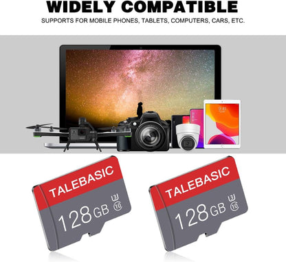 2 Pack 128GB Memory Card Class 10 Flash Card Fast Speed TF Card with Adapter for Tablet/Mobile Phone/Camera/Car Audio/Game Console(2 Pcs 128GB)