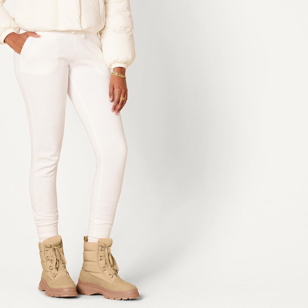 Essentials Women's Lace Up Puffer Snow Boots with Chunky Heel