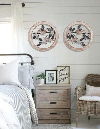 2 Pieces Ultra-thick Farmhouse Wall Decor Bird on Tree Branch Kitchen Wall Decor Rustic Wood Bird Wall Art for Outdoor Kitchen Bathroom Bedroom Living Room 11.8 * 11.8inch