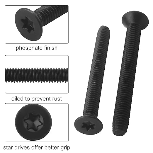 100pcs 516-18 x 3 Flat Head Floorboard Thread Cutting Screws, Type F, (Star - Six Lobe Drive), Black Phosphate Finish, Countersunk, T-40 Drive Alloy Steel