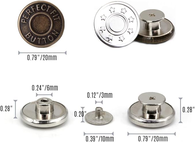 30 Sets Replacement Jean Buttons for Jeans,No Sew Removable Metal Button for Jeans,20mm Button Repair Kit with Screwdriver,Packed in Plastic Storage Box - Fits for Any Cowboy Clothing,Jackets,Pants