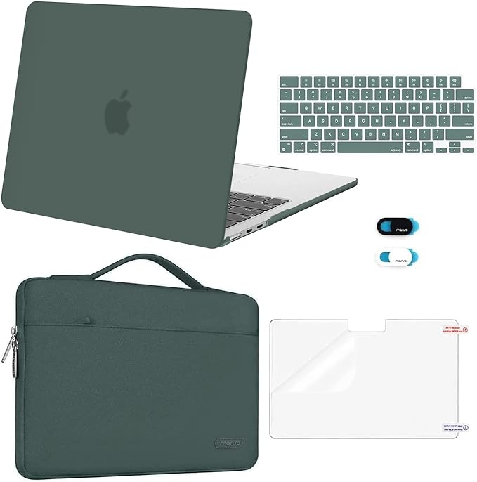 MOSISO Compatible with MacBook Air 13 inch Case 2025 2024 2023 2022 M4 A3240 M3 A3113 M2 A2681, Hard ShellSleeve BagKeyboard SkinWebcam CoverScreen Film for MacBook Air 13.6 inch, Emerald Green