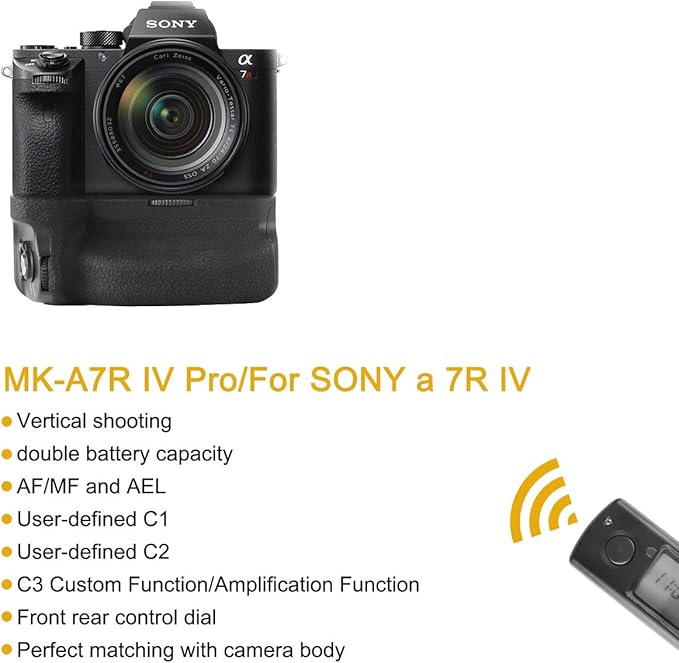 Meike MK-A7R IV PRO Professional Battery Grip with 2.4G 100-Meter to Remote Control Compatible with Sony A7IV A7R IV A9II A7SIII