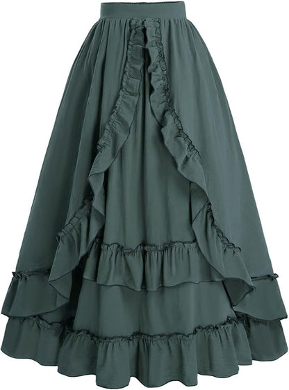 Nuoqi Women Victorian Skirt Double-Layer Maxi Renaissance Skirts Long Skirt