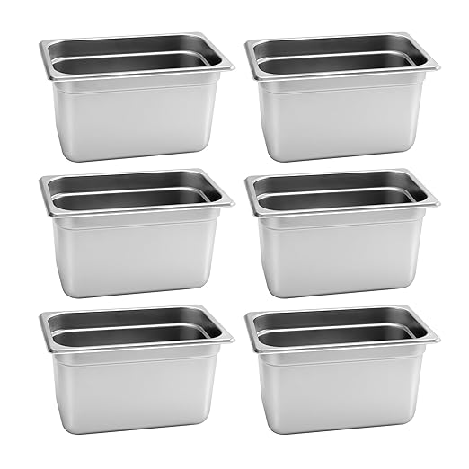 6 Pack Hotel Pans, 14 Size 6" Deep, NSF, Commercial Stainless Steel Pan, Steam Table Pan, Catering Food Pan