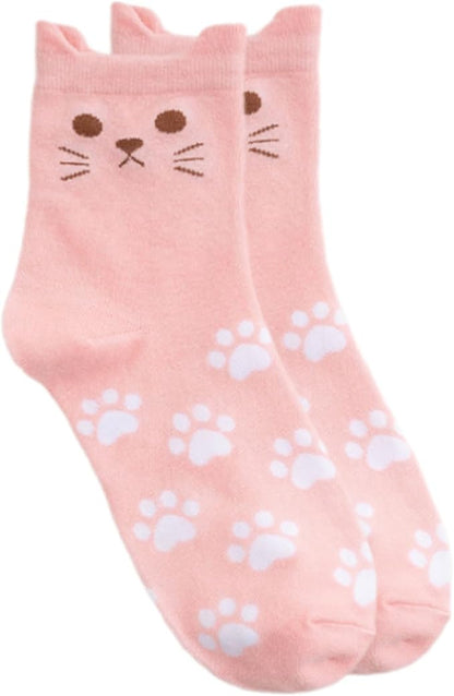 Funny Animal Socks for Women with 3D Cats Ears and Paws Print Cotton Middle Calf Socks Hosiery for Parties or Daily