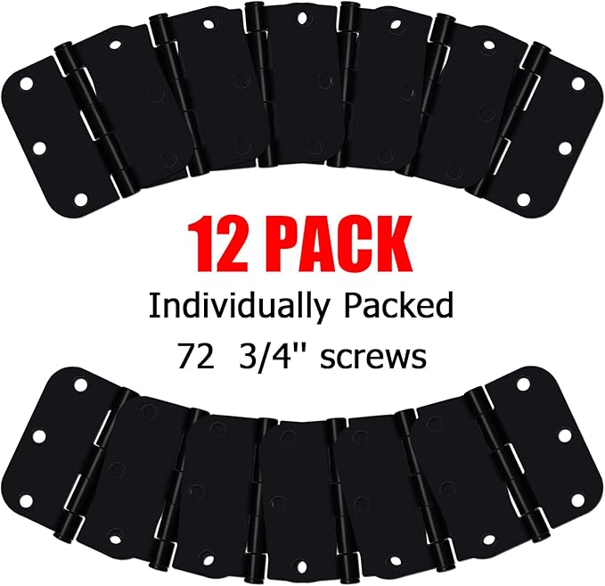 Egofine Door Hinges 12 Pack, 3.5" x 3.5" Interior Hinges With 58" Radius Corners, Matte Black