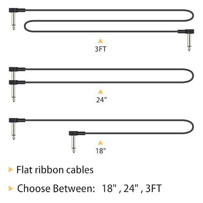 3FT Guitar Patch Cables, 1/4" TS Right Angle Effect Pedal Flat Cables