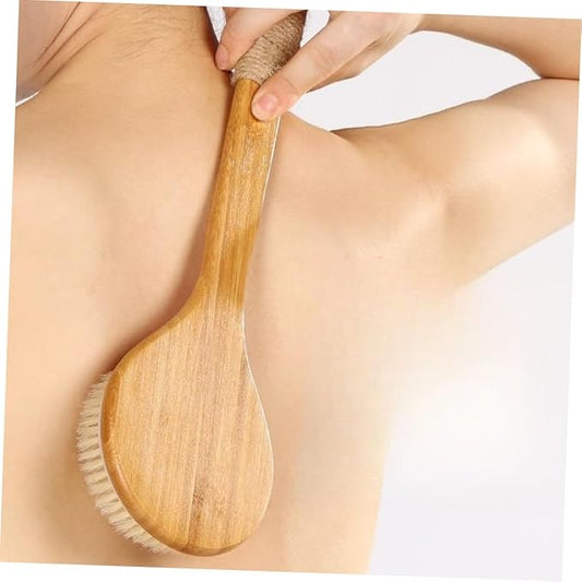 Body Exfoliation Brush Shower Brush Long Handle Back Scrubber Wooden Handle Gentle for Skin Easy to Store