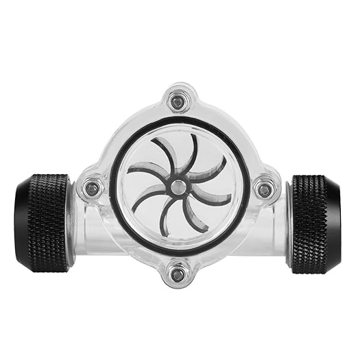 Water Flow Indicator, Water Cooling Flow Meter Indicator 8 Impellers Fan PC Computer Cooling System Revolving Speed Meter for Cooler Chiller G14" Fittings(Black)