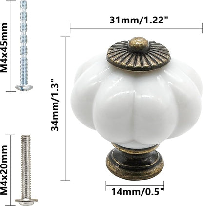 Waziaqoc 10PCS White Pumpkin Knobs, Acrylic Cabinet knobs Antique Decorative Knobs Drawer Handle Pulls with Screws for Wardrobe Cupboard Closet Dresser Kitchen Cabinet