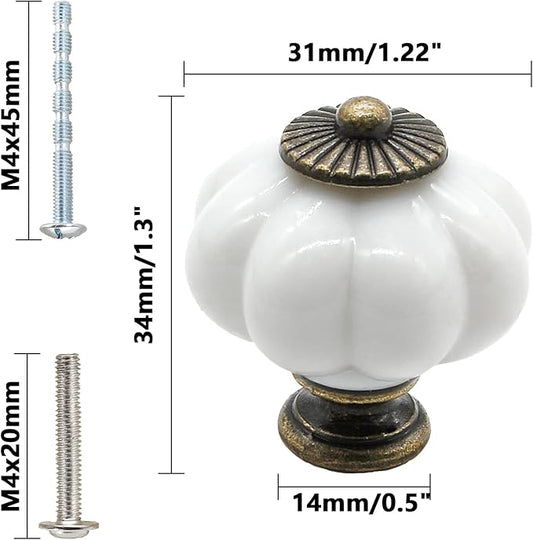 Waziaqoc 10PCS White Pumpkin Knobs, Acrylic Cabinet knobs Antique Decorative Knobs Drawer Handle Pulls with Screws for Wardrobe Cupboard Closet Dresser Kitchen Cabinet