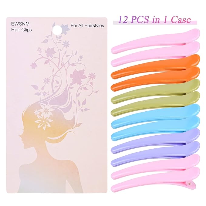 Hair Clips, 12 Pcs Duckbill Alligator Hair Barrettes Pins, Non Slip Colorful Plastic Duck Billed Hair Clips for Styling Sectioning for Women