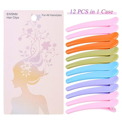Hair Clips, 12 Pcs Duckbill Alligator Hair Barrettes Pins, Non Slip Colorful Plastic Duck Billed Hair Clips for Styling Sectioning for Women