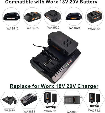 WA3875 Replace Worx 20v Lithium Battery Charger Compatible with Worx 20v Batteries Wa3757 Wa3578 WA3525 Wa3522 WA3544