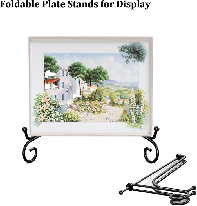Kruodop 2pcs Pack Plate Stands for Display, 4 Inch Plate Holder Display Stand, Metal Frame Holder Stands for Book, Pictures, Photo Easel, Tabletop Art
