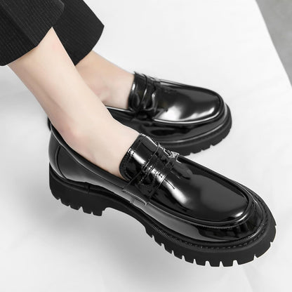 Men's Leather Platform Chunky Penny Loafers with Lug Sole