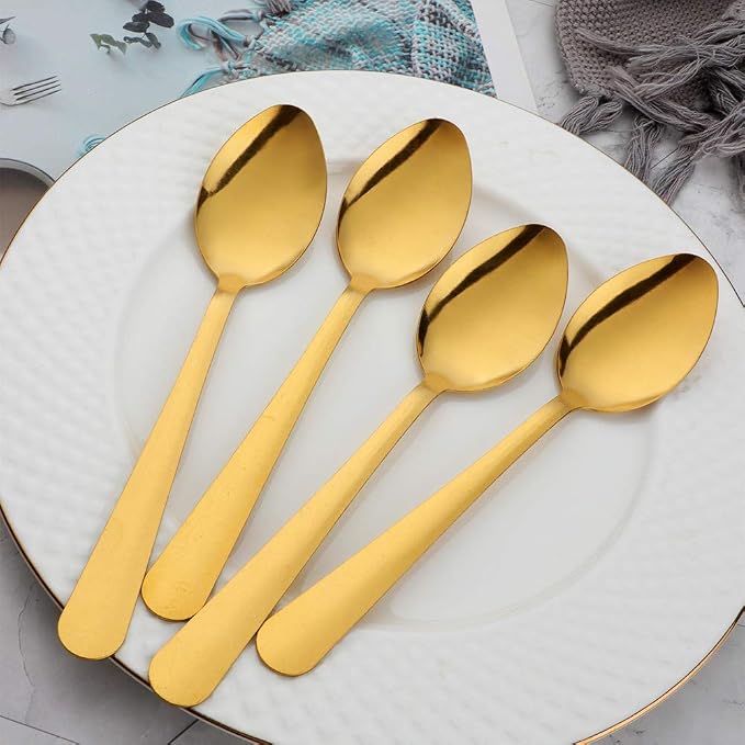 7 Inch Premium Stainless Steel Teaspoons Silverware Dongbo Dinner Spoons Rustic Spoons Flatware Set of 12 for Home Kitchen or Restaurant Dishwasher Safe Gold