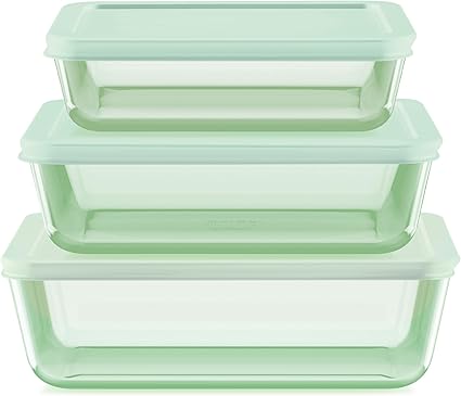 Pyrex Year of Color (3-Pack) Tinted Rectangular Glass Food Storage Containers Set, (3, 6  11 Cup) Meal Prep Containers With BPA-Free Lids, Dishwasher  Microwave Safe, Green