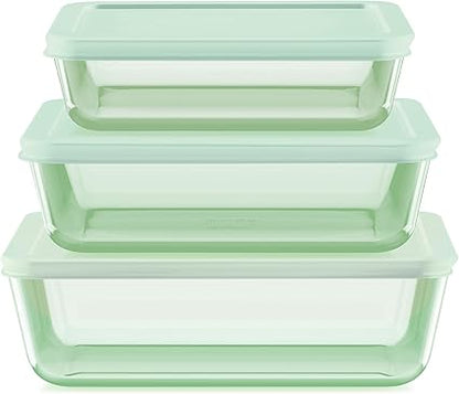 Pyrex Year of Color (3-Pack) Tinted Rectangular Glass Food Storage Containers Set, (3, 6  11 Cup) Meal Prep Containers With BPA-Free Lids, Dishwasher  Microwave Safe, Green