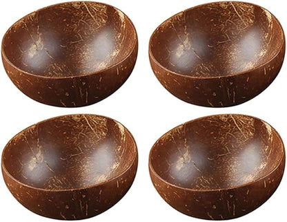 Natural Coconut Bowl Spoon Set,Creative Coconut Shell Fruit Salad Noodle Bowl Wooden Bowl Tableware,4 bowl