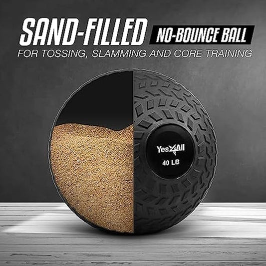 Yes4All Slam Ball, 10-40lb Medicine Ball, Durable PVC Sand Filled Workout Dynamic Weighted Balls for Exercise Core Strengthen