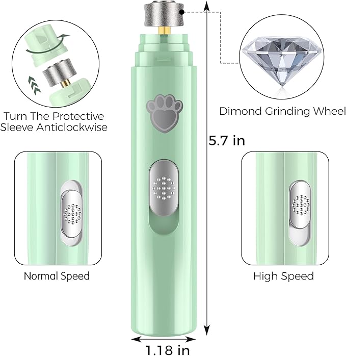 VIWIK Dog Nail Grinder, 2-Speed Rechargeable Dog Nail Trimmers for Large Medium  Small Dogs, Upgrade Professional Electric Pet Paws Grooming, Quiet Puppy Grooming Tool, for Dogs Cats