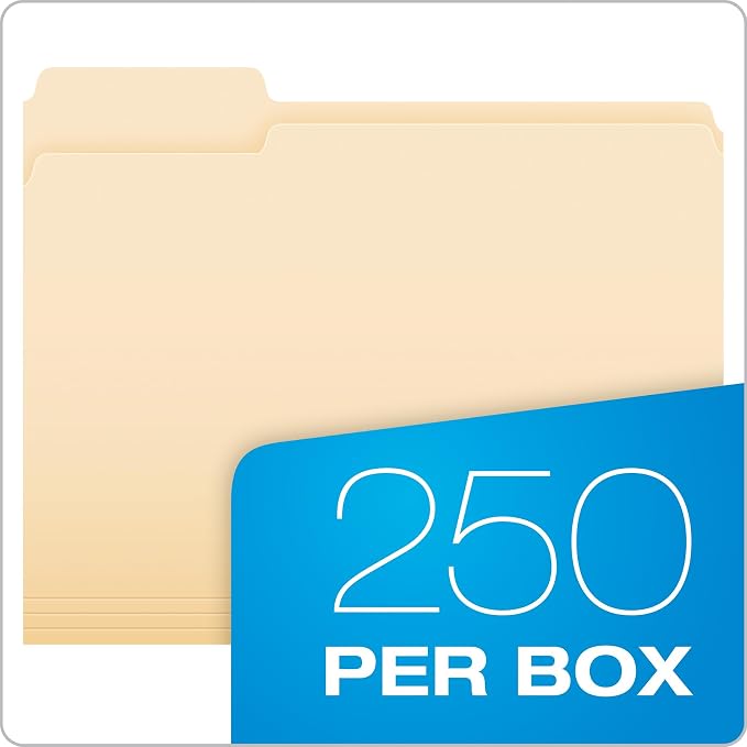 Pendaflex File Folders, 250-Pack, Letter Size, Manila, 1/3-Cut Tabs, Premium Paper Folders for File Cabinets, Home, Office & Classroom Document Organization, 3-Tab Letter File Folders