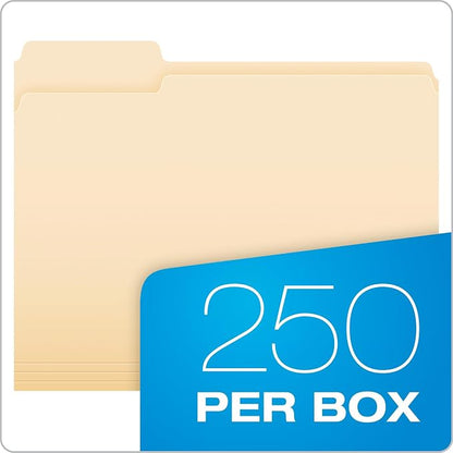 Pendaflex File Folders, 250-Pack, Letter Size, Manila, 1/3-Cut Tabs, Premium Paper Folders for File Cabinets, Home, Office & Classroom Document Organization, 3-Tab Letter File Folders