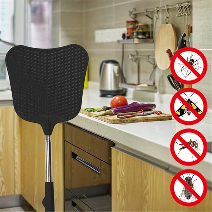 Foxany Telescopic Fly Swatters, Durable Plastic Fly Swatter Heavy Duty Set, Flyswatter with Stainless Steel Handle for IndoorOutdoorClassroom (2 Pack)