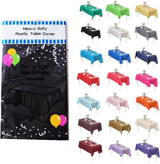 Evershine 4-Pack Heavy Duty Black Rectangle 54" X 108" Plastic Table Covers Tablecloth (Reusable) (Rectangle 54" x 108", Black)
