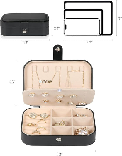 Travel Jewelry Box,Upgraded Travel Jewelry Case,Portable Jewelry Boxes for Women,PU Leather Jewelry Box,Travel Jewelry Organizer for Necklaces,Rings,Earrings,Bracelets,Black