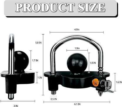 U-Shape Safety Adjustable Lock Tow Ball Coupler (Black), Heavy Duty Steel for 1-78 Inch Couples, 2 Inch 2 Inch 2-516 Inch Replacement 72783 by Cenipar