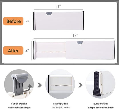 Kingrol 4 Pack 11-17 Inch Expandable Drawer Organizers Dividers with Nonslip Ends, Household Separators for Kitchen Utensils Dressers Clothes Craft Office Supplies