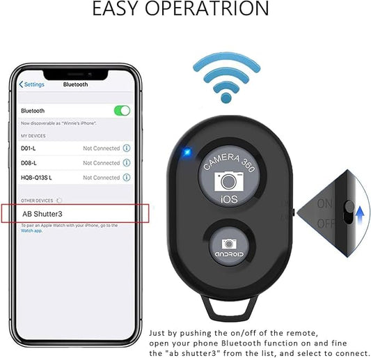 Wireless Remote Control Shutter Buttons for iPhone and Android Smartphones, 1, Black, Round with Microfiber Cleaning Cloth