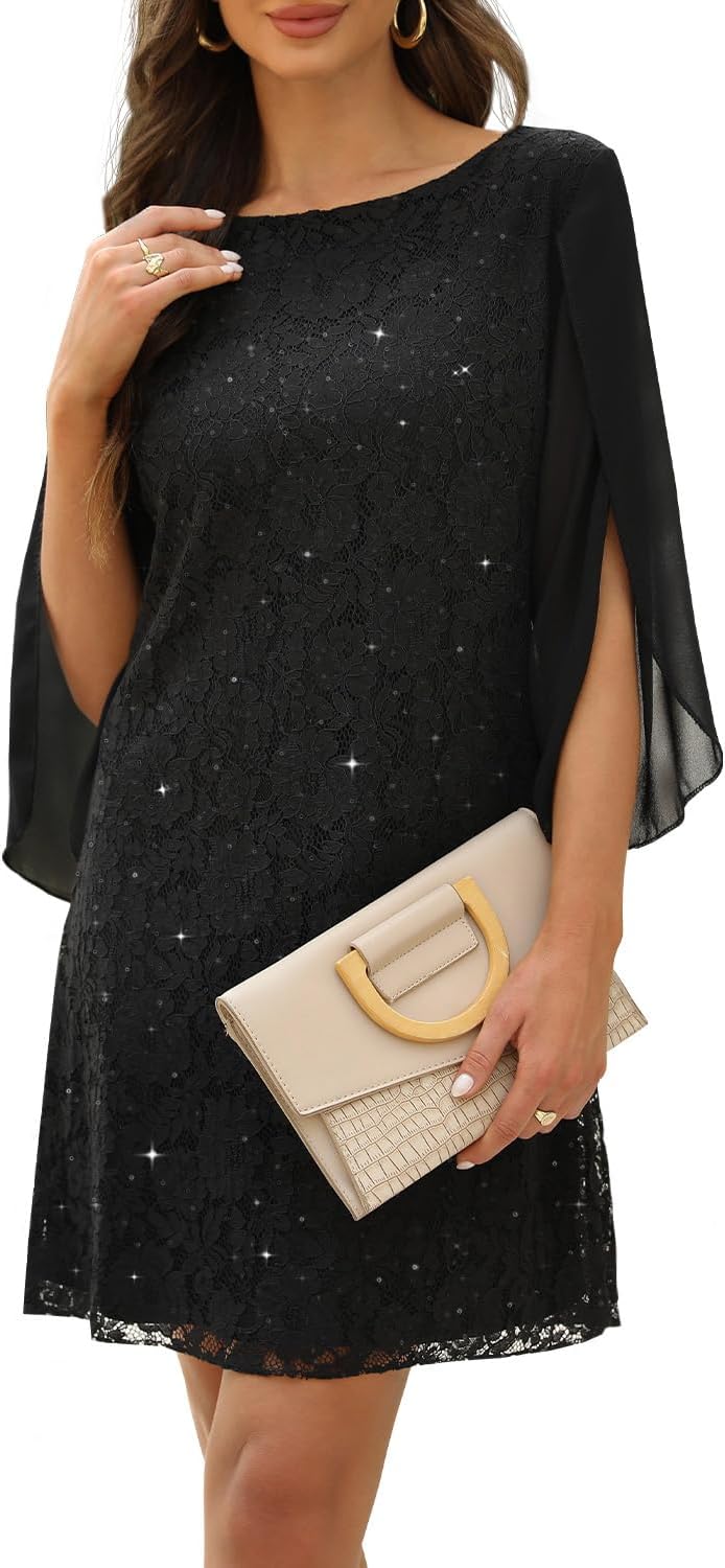 COOAN Wedding Guest Cocktail & Formal Dresses for Women - Lace Sequin Prom Evening Dress.
